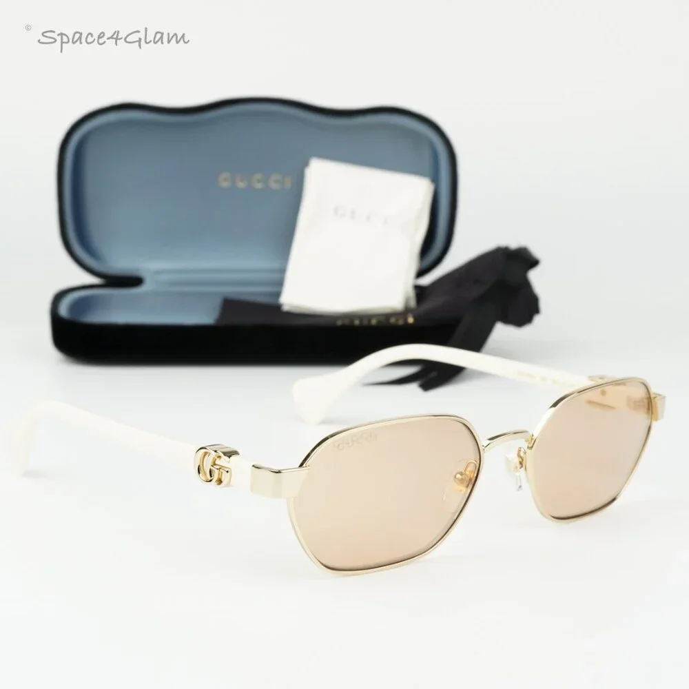 Gucci Men Sunglasses Gold Ivory Pink Geometric GG1593S 0002 BRAND NEW